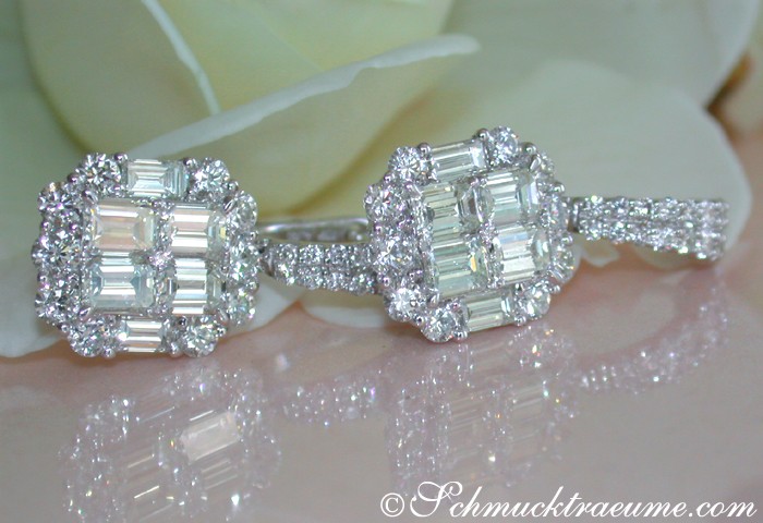 Weißgold-Ohrstecker mit Brillanten, detailreich, auf Rosenblüte liegend