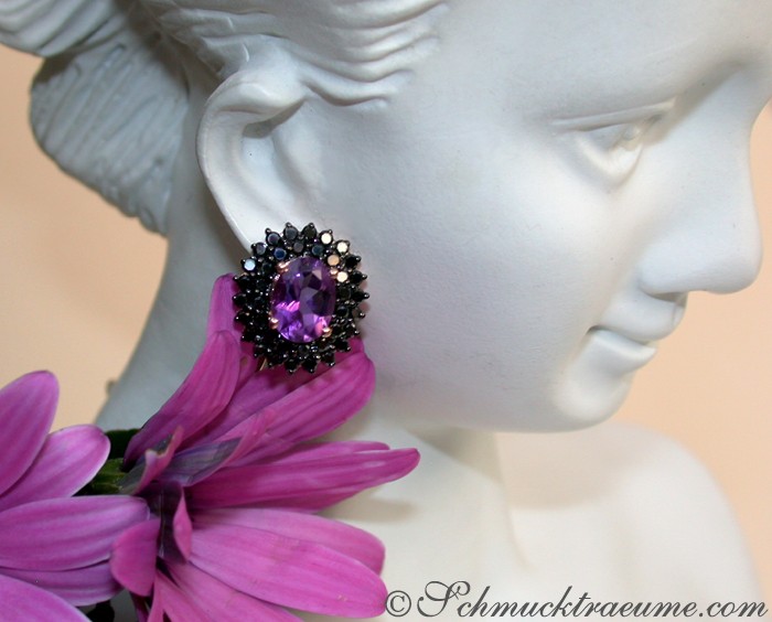 Bezaubernde Amethyst Ohrstecker mit schwarzen Diamanten - Image 4