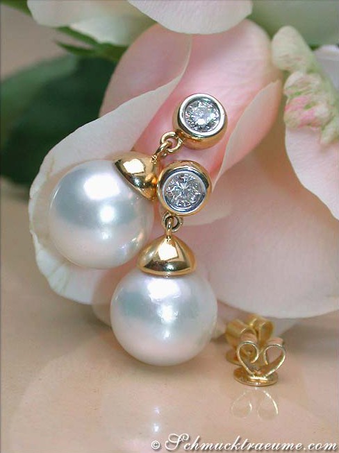 Edle Südseeperlen Ohrringe mit Brillanten in Gelbgold 750 - Image 5