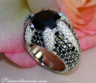 Weißgold 750 Onyx Ring mit schwarzen & weißen Diamanten