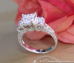 Edelweiß-Ring im Art Déco-Stil mit Diamanten und Perlen, Detailaufnahme