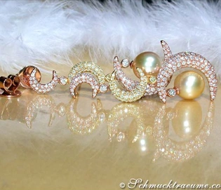Goldene Südseeperlen-Ohrgehänge mit Brillanten, elegant und luxuriös