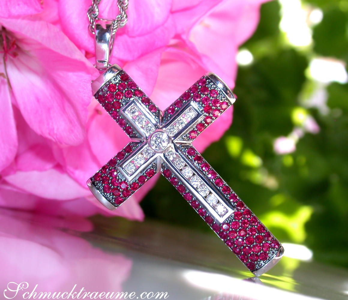 Grandioser Kreuz in Kreuz Anhänger mit Rubinen - Image 6