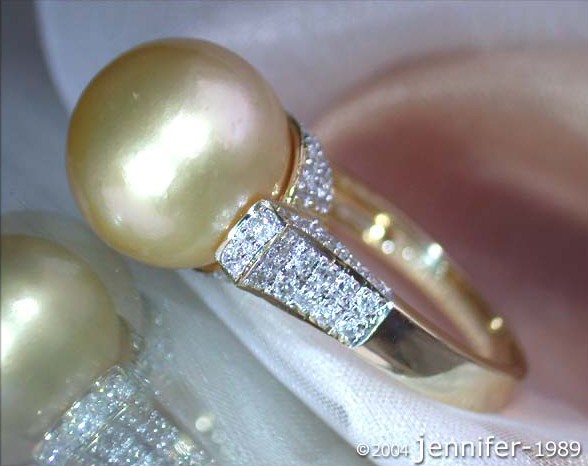 Edler goldene Südseeperle Ring mit Brillanten Kragen - Image 5