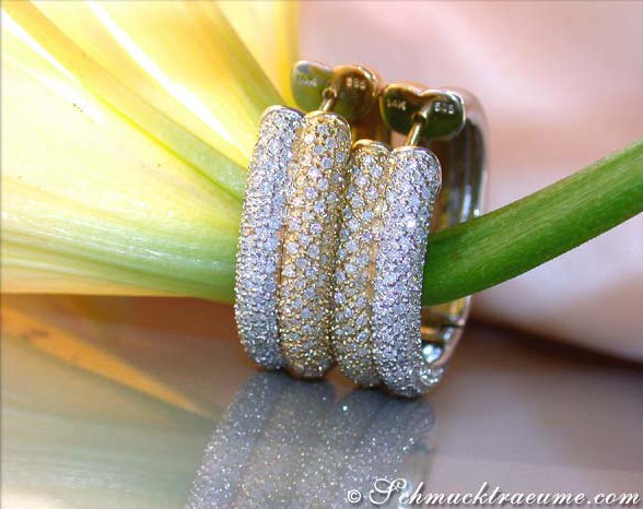 Goldene Diamanten Creolen mit 1.200 Karat in Weißgold und Gelbgold 585