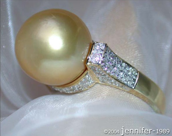 Edler goldene Südseeperle Ring mit Brillanten Kragen - Image 3