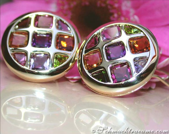 Gelbgold-Ohrstecker mit funkelnden Multicolor-Edelsteinen