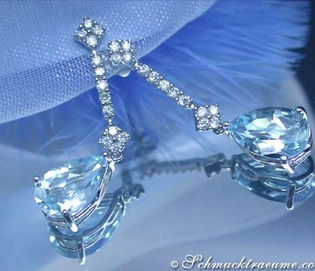 Aquamarin-Tropfen-Ohrstecker mit Diamanten in Weißgold 585