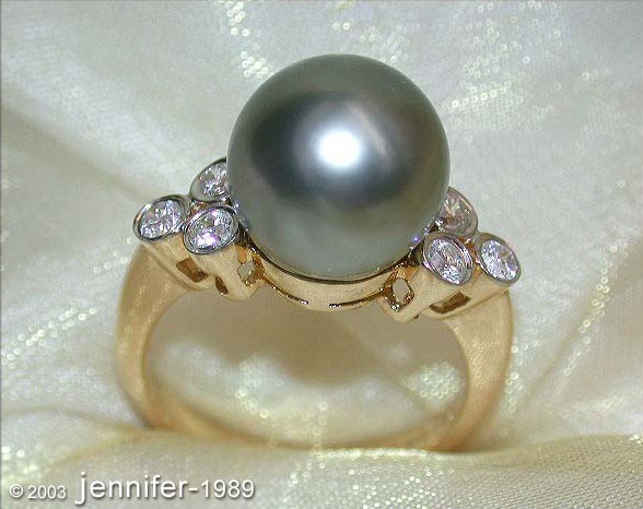 Zeitloser Tahitiperle Ring mit Diamanten in Gelbgold 585 - Image 5