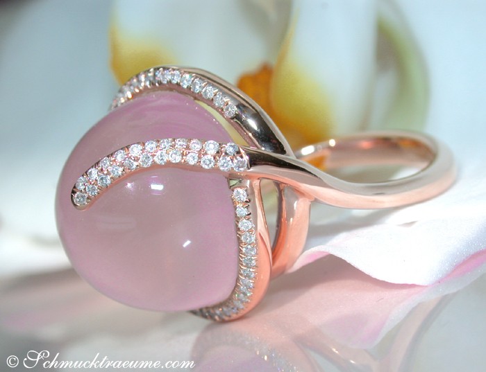 Edler Rosenquarz Brillanten Ring mit Roségold 750 Verarbeitung