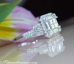 Edler Brillanten-Ring mit Princess und Baguette Diamanten in Weißgold 750
