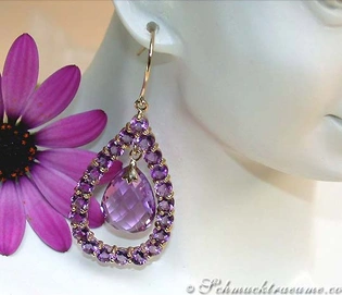 Prächtige Amethyst Ohrhänger: Gelbgold 585, 44 Amethyste leuchten um die Wette