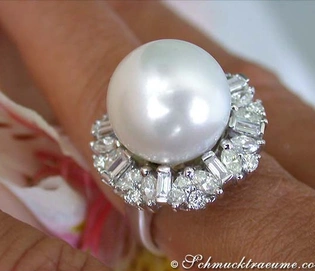 Südseeperlenring in Weißgold mit 2.180 Karat Diamanten, 14 mm Perlendurchmesser