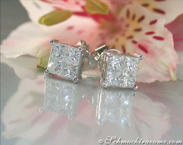 Prinzess-Diamant-Ohrstecker aus Weißgold 750, detailreich, elegant und dezent