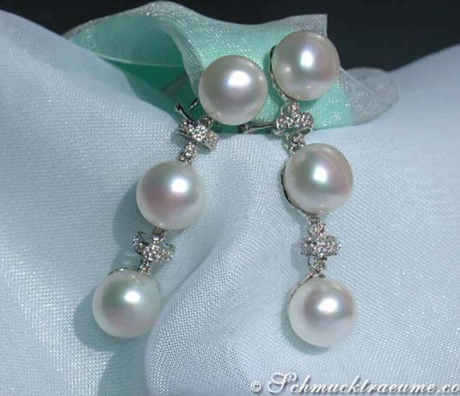 Edle Süßwasser Perlen Ohrhänger mit Diamanten - Image 1 Edle Süßwasser Perlen Ohrhänger mit Diamanten - Image 1