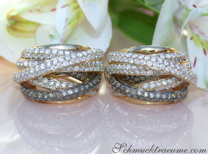 Mehrreihige Brillanten Ohrstecker mit naturbraunen Brillanten - Image 2