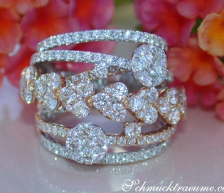 Weiß- & Roségold 750 Ring mit 2.830 Karat TW SI Brillanten im Herz-Design