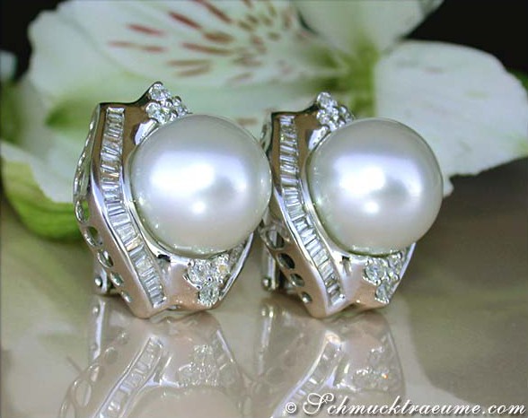 Gigantische Südseeperlen Ohrstecker mit Diamanten (13,5 - 14 mm) - Image 2