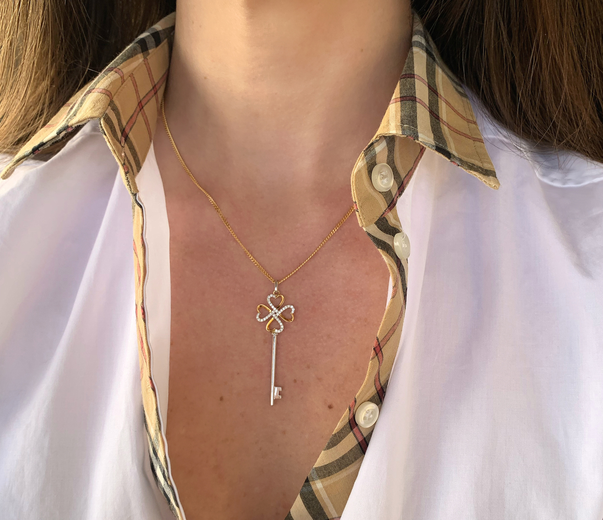 Brillantenschlüssel-Anhänger aus Gelb- und Weißgold 750