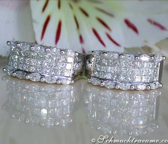 Diamant-Ohrringe mit Marquise & Princess Diamanten in Weißgold 750 Diamant-Ohrringe mit Marquise & Princess Diamanten in Weißgold 750