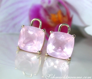 Kissen-Ohrringe aus Gelbgold 585 mit Rosenquarz