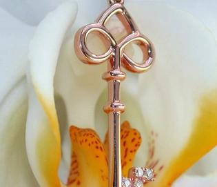 Roségold-Schlüssel-Anhänger mit Diamanten und zartem Design