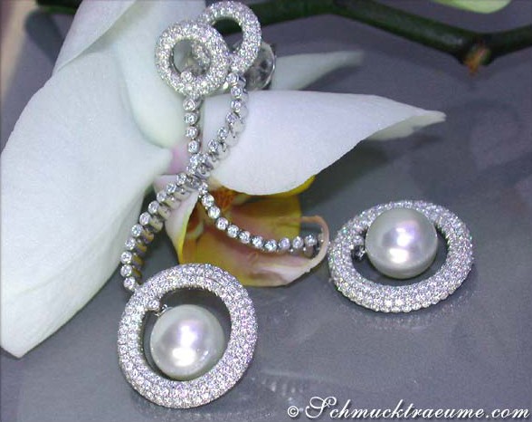 Ausgesuchte Südseeperlen Ohrgehänge mit Brillanten (7 cm) - Image 8