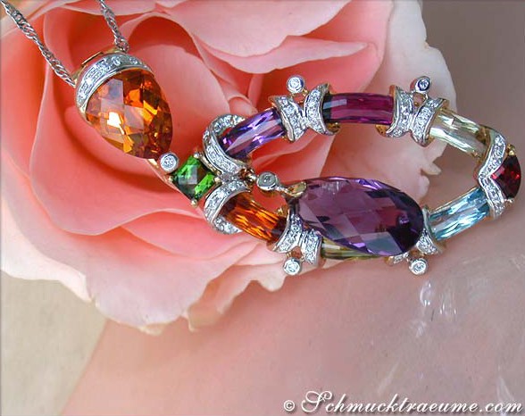 Ausgefallener Multicolor Edelstein Anhänger mit Brillanten - Image 3