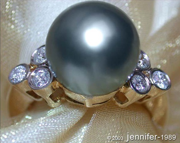 Zeitloser Tahitiperle Ring mit Diamanten in Gelbgold 585 - Image 2