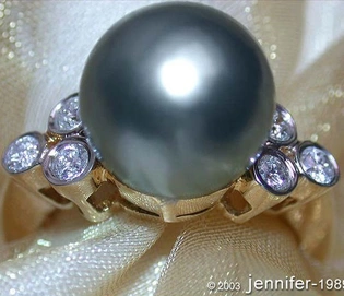 Tahitiperlen-Ring mit Diamanten in Gelbgold 585, 11-12 mm, 0,360 Karat