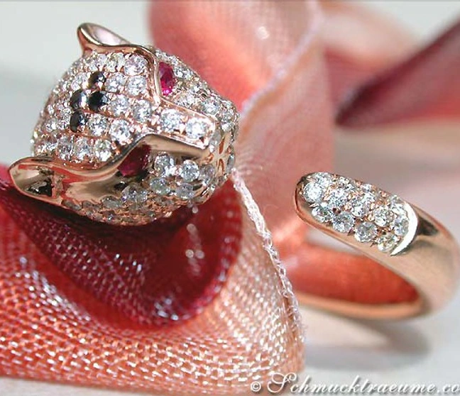 Panther-Ring aus Roségold 750 mit Diamanten, detailreich, elegant Panther-Ring aus Roségold 750 mit Diamanten, detailreich, elegant