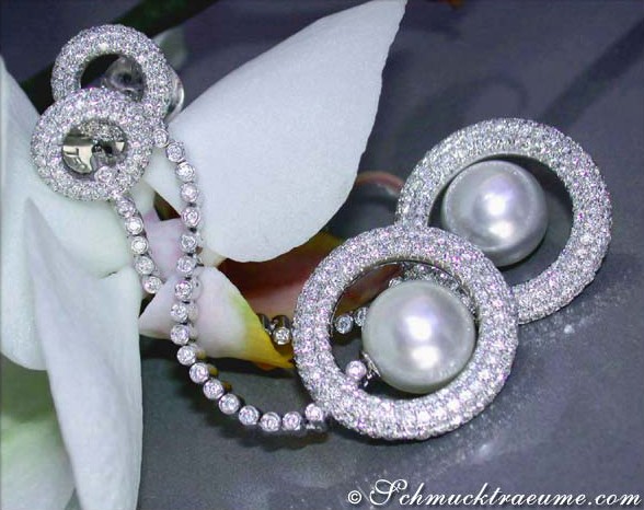 Ausgesuchte Südseeperlen Ohrgehänge mit Brillanten (7 cm) - Image 3