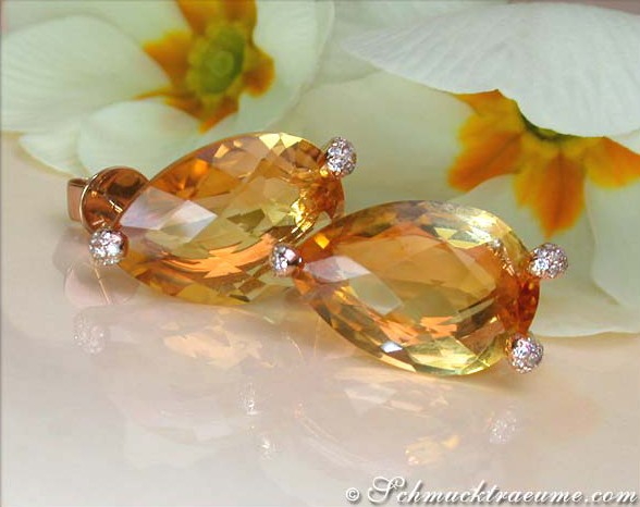 Roségold Citrin Ohrstecker mit Brillanten, warme Farben, elegant.