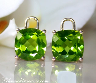 Peridot Kissen Einhänger für Wende Ohrringe, 9.330 Karat, Gelbgold 585, Detailaufnahme, glänzende Steine, elegant.