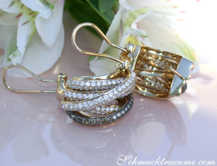 Mehrreihige Brillanten Ohrstecker mit naturbraunen Brillanten - Image 8