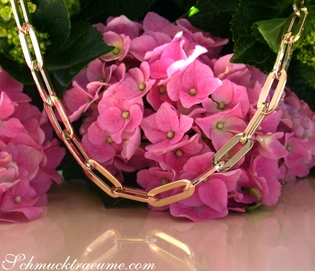 Gold Pur: Gelbgold 585 Paperclip Halskette mit üppigen Linien