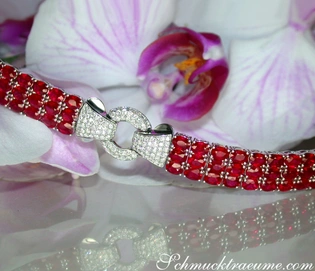 Rubin-Armband mit Brillanten in Weißgold 750, ovaler Schliff, luxuriöses Design