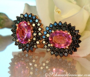 Pink Turmalin Ohrstecker mit schwarzen Diamanten in Roségold 585