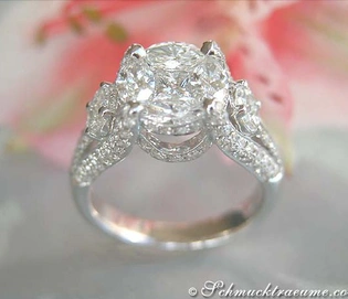 Illusion-Design-Diamantring in Weißgold, VVS/IF, Detailaufnahme