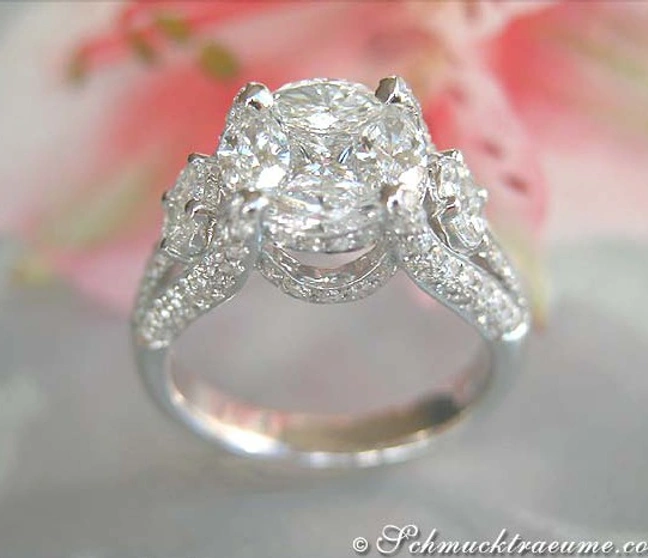 Illusion-Design-Diamantring in Weißgold, VVS/IF, Detailaufnahme Illusion-Design-Diamantring in Weißgold, VVS/IF, Detailaufnahme