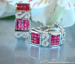 Raffinierte Rubin-Ohrringe mit Brillanten in Weißgold 585