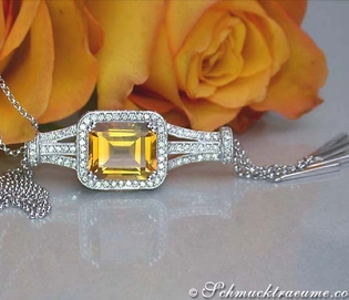 Weißgold-Collier mit Citrin und Brillanten, Art Déco-Stil, Detailaufnahme