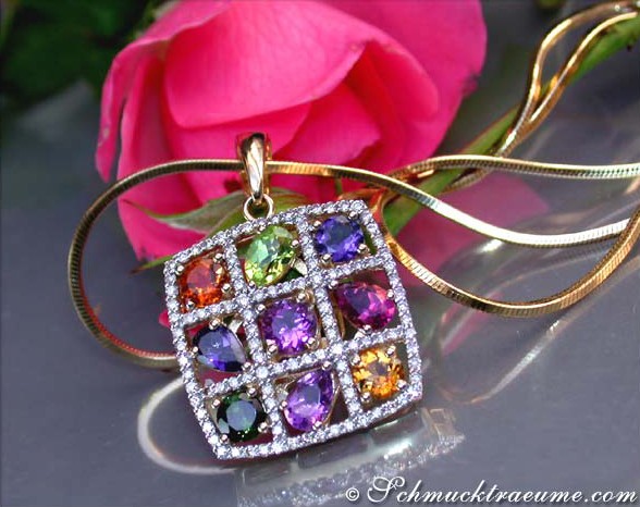 Multicolor-Edelstein-Anhänger mit Brillanten in Gelbgold 750