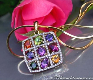 Multicolor-Edelstein-Anhänger mit Brillanten in Gelbgold 750
