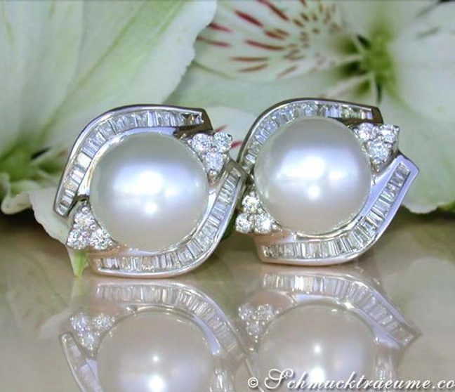 Gigantische Südseeperlen Ohrstecker mit Diamanten (13,5 - 14 mm) - Image 1 Gigantische Südseeperlen Ohrstecker mit Diamanten (13,5 - 14 mm) - Image 1