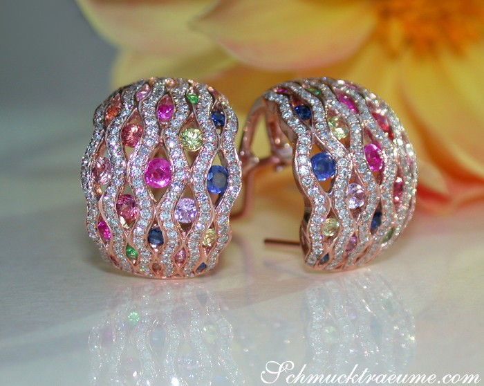 Stattliche Regenbogen Saphir Ohrringe mit Diamanten - Image 5