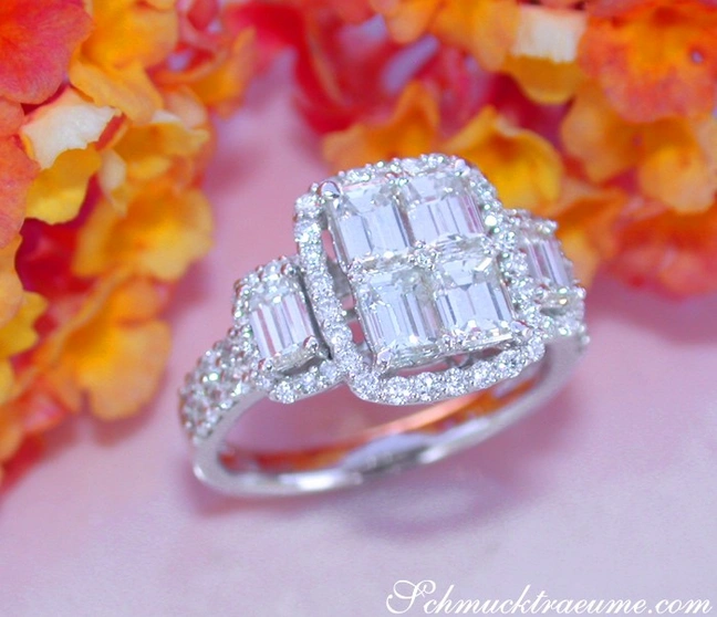 Ausgesuchter Brillant Ring mit Diamanten im Smaragdschliff - Image 1 Ausgesuchter Brillant Ring mit Diamanten im Smaragdschliff - Image 1