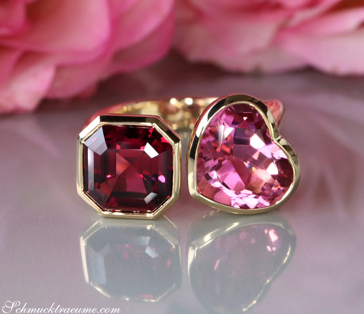 Prächtiger "Toi et Moi" Ring mit Pink Turmalin und Rhodolith - Image 8