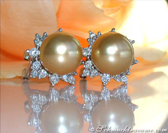 Goldene Südseeperlen Ohrstecker im Stern Design, Detailansicht