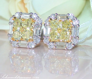 Schmucktraume: Luxuriöse gelbe Diamant-Ohrstecker mit Brillanten, Goldschmiedekunst, 2.810 Karat, Weißgold/Gelbgold 750